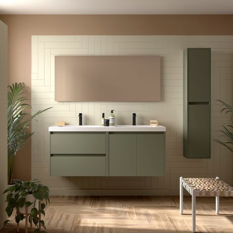 Badezimmermöbel NOJA 1400 2 Türen und 2 Schubladen GREEN SATIN + Waschtisch