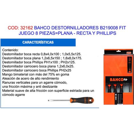 Set cacciaviti Bahco b219.008 8 pezzi antiscivolo resistente alla corrosione