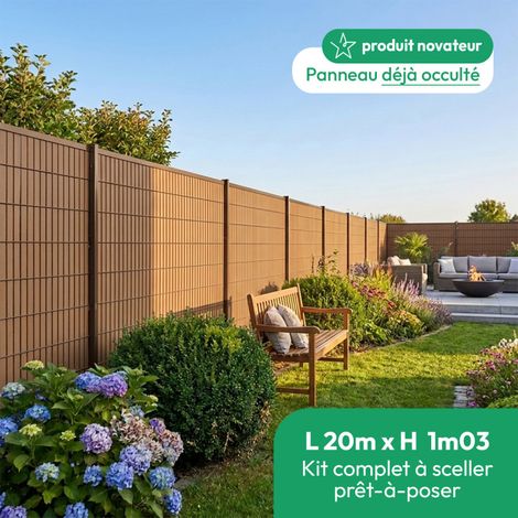 Kit complet grillage rigide occulté composite L 20m H 1m03 marron à sceller (1/5)
