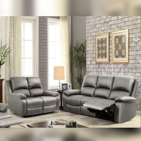 Milan 3+2 Seater Light Grey PU Leather recliner Sofa set