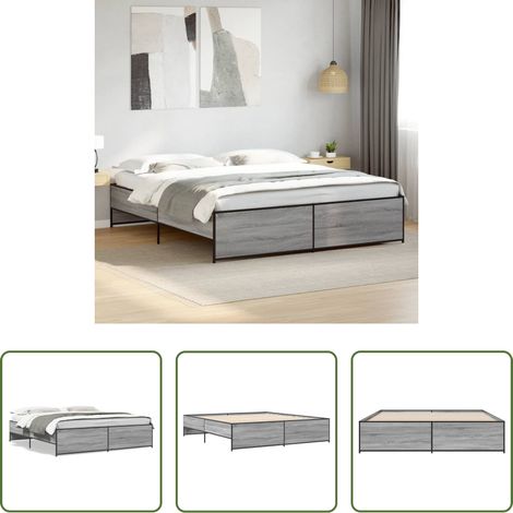 vidaXL Metall Bett - Bettgestell Grau Sonoma 200x200 cm Holzwerkstoff und Metall (1/5)