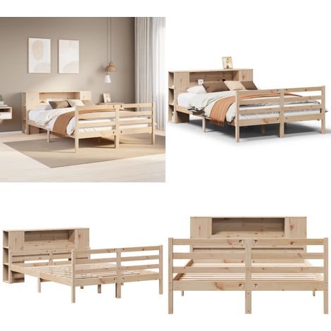 vidaXL Massivholzbett mit Regal ohne Matratze 135x190 cm Kiefernholz