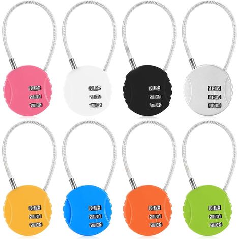 8 Pcs Cadenas Code 3 Chiffres, Cadenas Valise Avion, Petit Cadenas à Combinaison, Cadenas à Code 3 Chiffres, Cadenas de Sécurité à Cable Serrure à Combinaison pour Placard Gym Sac(Rond) (1/5)