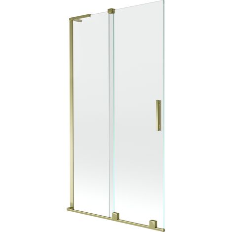 Mexen Velar L Badewannenaufsatz 2-flügelig schiebbar 100 x 150 cm, transparent, gold - 896-100-003-01-50