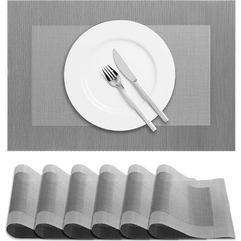 Lot de 6 Sets de table, Antidérapants, Résistants à la chaleur 80°C, PVC et polyester, Pour cuisine et salle à manger