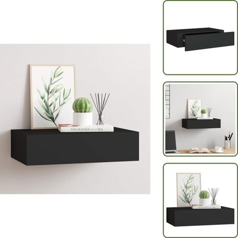 Étagère à tiroir murale noir 40x23,5x10 cm MDF - Étagère Murale - Étagère À Tiroir - Rangement Mural - Meuble Déco - Décoration Intérieur (1/5)
