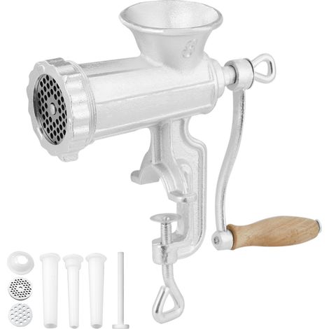 VEVOR Hachoir a Viande Manuel en Fonte Hachoir Manuel a Manivelle 2 Plaques de Broyage 5/8 mm Poussoir a Saucisses Fixation Ferme Amelioree par Serre-Joint pour Broyage de la Viande Boucherie Maison