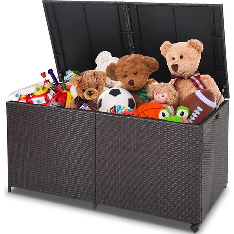 COSTWAY Baúl de Almacenamiento 662L, Arcón Exterior con Ruedas, Caja de Almacenamiento de Ratán, 150 x 77 x 73 cm (1/5)
