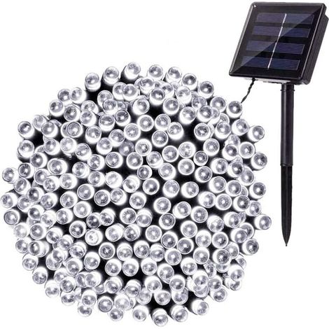 Solar-Lichterkette für den Außenbereich, 22 m, 200 LEDs, wasserdicht, Solar-Weihnachtslichterkette, 8 Modi, dekorativ für Garten, Terrasse, Bäume, Zaun, Zuhause, Party, Hochzeit (kaltweiß) [Energiekla