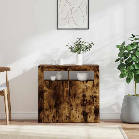 vidaXL Credenza con Luci LED Rovere Fumo 80x35x75 cm