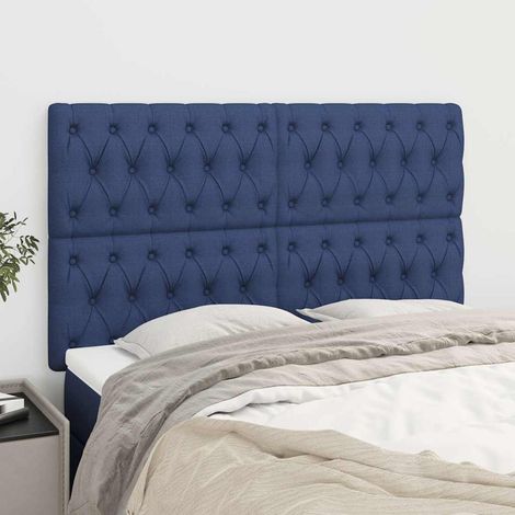Tête de lit 160 cm réglable en hauteur, tissu bleu et pieds en bois - PANGIVO (1/5)