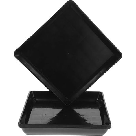 Soucoupes de Jardinières en Plastique Noir 22 CM Lot de 4, Plateaux pour Pots de Fleurs Carrés Bac de Collecte d'eau, Adaptés aux Plantes d'Intérieur (1/5)