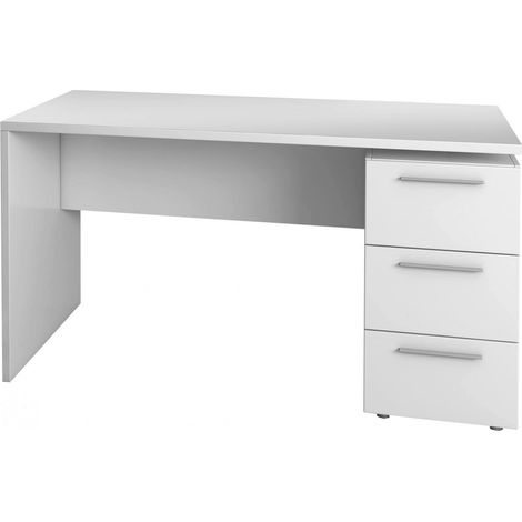 Dmora Schreibtisch Dallas, Moderner Schreibtisch, Studiertisch mit Kommode mit 2 Schubladen und 1 Tür, cm 138x60h74, Weiß (1/5)