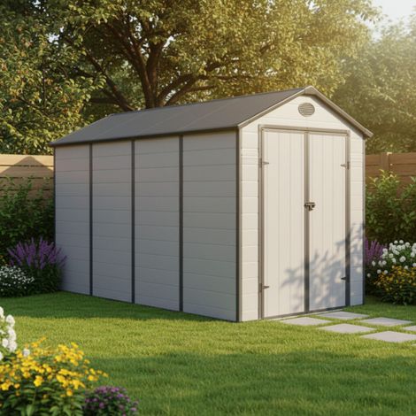 Abri Jardin Résine 6.99m2 Gris Anthracite/Clair + Kit Ancrage - JOBU