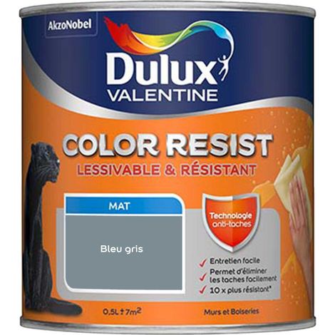 Peinture bicouche intérieure Color Resist Murs et Boiseries Mat Bleu Gris 0,5 L - Dulux Valentine