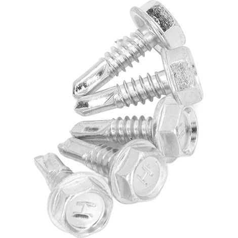 Vis à tôle autoforeuse 250 pièces, acier carbone zingué blanc, tête hexagonale avec rondelle M4,8 x 16 mm pour métal (1/5)