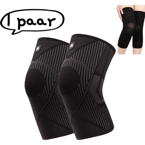 1 paire genouillères tricotées en nylon pour sport extérieur chaudes antidérapantes respirantes évacuation de sueur adapté pour vélo fitness course randonnée taille L couleur noire (1/5)