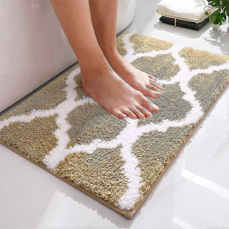 Tapis de bain de luxe, tapis de bain en microfibre douce et absorbante, tapis de bain shaggy antidérapant, 40 x 60 cm, beige