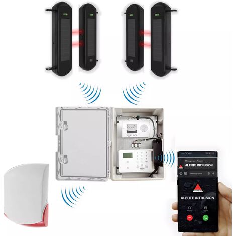 Kit "protection agricole" - Point d'alerte GSM 4G IP65 + 2 jeux de barrières infrarouges 1B + sirène 120 dB (DA600+/KP) (1/5)
