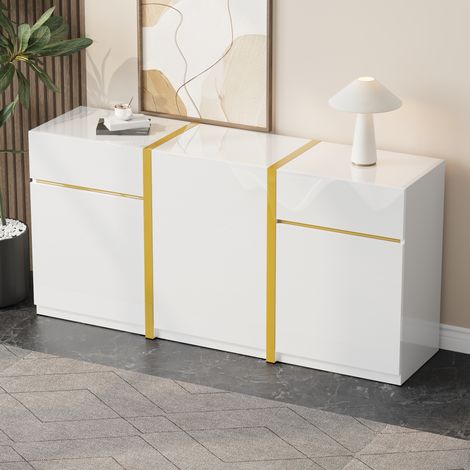Buffet enfilade 160 cm 3 portes 2 tiroirs blanc OKMYHOME (1/5)