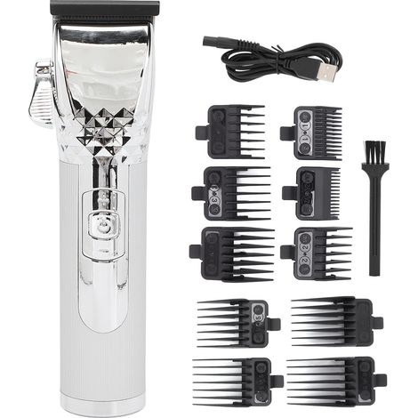 Tondeuse à cheveux électrique, lame tranchante, 10 sabots de guidage, kit d'outils de coupe et de soin pour hommes, argent (1/5)
