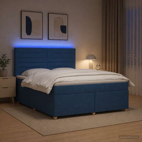vidaXL Lit boxspring avec matelas Bleu 160 x 200 cm Tissu (1/5)