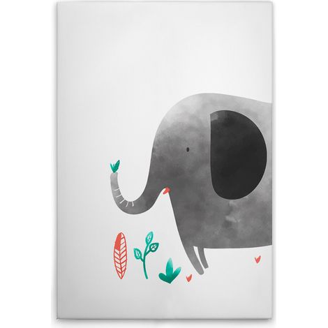 Leinwandbild Kinderzimmer Aquarell Elefant M1-No.51413 - Kunstdruck auf Leinwand in Weiß Grau - Wandbild 30 x 45 cm (1/5)