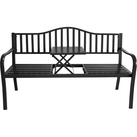 Banc de jardin en métal 2en1 avec table pliante intégrée - environ 150 cm - coloris : noir