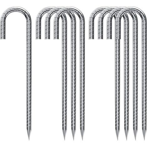 Ancoraggi a terra Ineasicer, confezione da 8, picchetti per tenda in acciaio zincato, picchetti di fissaggio con gancio a J, ancoraggi a terra per tendalino trampolino da 30 cm