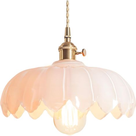 25 cm industriel Vintage pendentif éclairage verre Lotus lampe suspension lustre E27 laiton finition plafond suspension lampe (Blanc) (1/5)