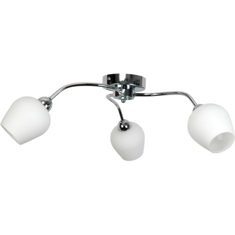 Plafoniera cromata con paralume in vetro bianco, Glen 7-292