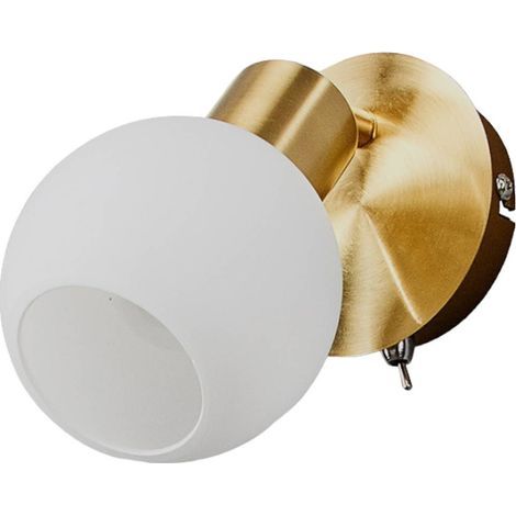 Lindby – Applique murale Elaina en métal laiton – Douille E14 – Abat-jour en verre opale – Hauteur 14 cm – Interrupteur pratique (1/5)