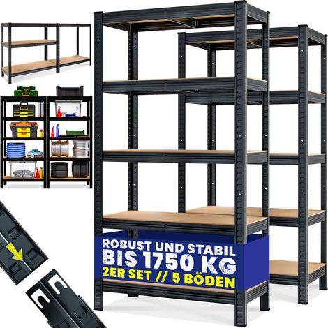 MONZANA® Estanterías Almacenaje Metálica MDF Estantes Cargas Pesadas Orden Taller Garaje Trastero Almacén Cocina 2er Set - 180x90x40cm - Schwarz (de) (1/5)