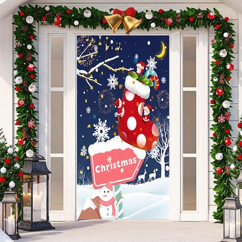 Nouvelle décoration de porte adhésive pour Noël, tissu à suspendre, toile de fond pour décoration de fête, tapisserie pour porte de chambre, largeur de porte - SDMT-195 - 110180cm
