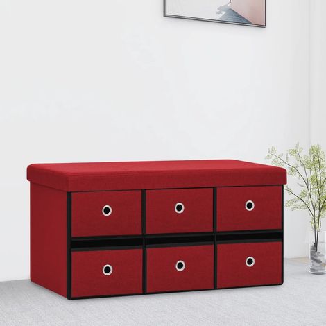 Faltbare Sitzbank mit Stauraum Weinrot 76x38x38 cm Leinenoptik