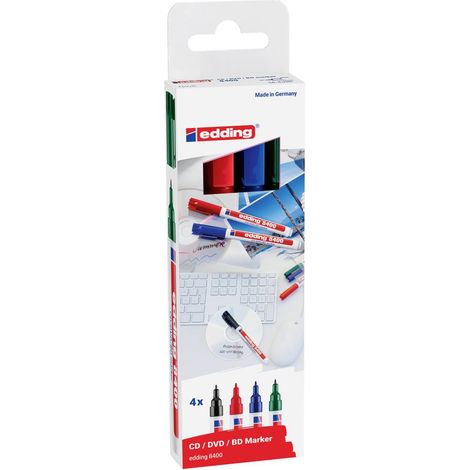 Edding 4-8400-4-2 Marcatore CD / DVD Nero, Verde, Rosso, Blu 0.5 mm, 1 mm (1/5)