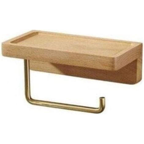 (Hêtre) Porte Papier Toilette Double Installation Bois Massif Hêtre Dérouleur Support Papier WC Mural Auto-adhésif Coins Arrondis Porte Rouleau de Papier Décor pour la Salle de Bain Cuisine (1/3)