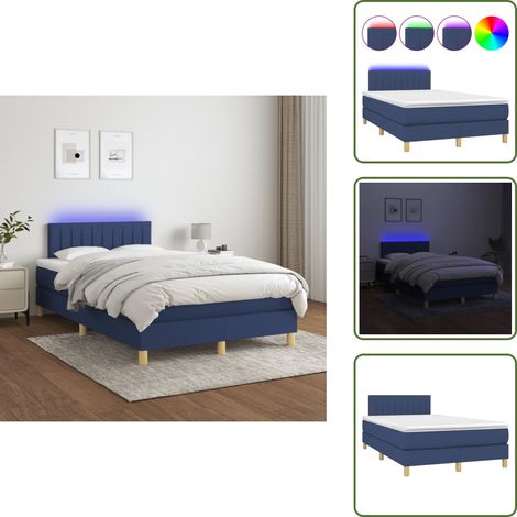 Letto con luci LED - vidaXL Letto a Molle con Materasso e LED Blu 120x200cm in Tessuto - Letto con testiera regolabile