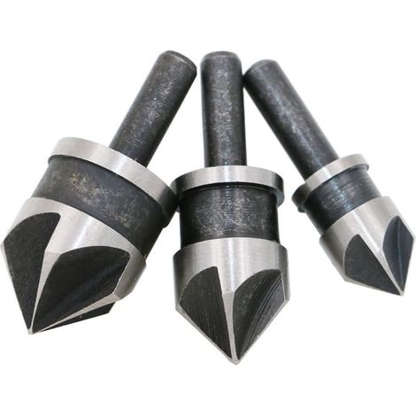 Juego de 3 brocas avellanadoras HSS de 5 filos y Ø 6 (12 mm / 16 mm / 19 mm) - color plata. (1/5)