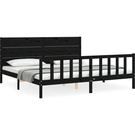 Maison Exclusive - Massivholzbett mit Kopfteil Schwarz 200x200 cm (1/5)