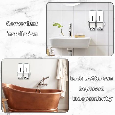 Distributeur de shampoing et revitalisant 2 x 500 ml, mural sans perçage, distributeur manuel de savon pour douche, adapté à la maison, salle de bain, cuisine, hôtel, restaurant, distributeur de douch