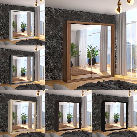 Macka Modern Sliding Mirror Door Wardrobe 180cm-Walnut
