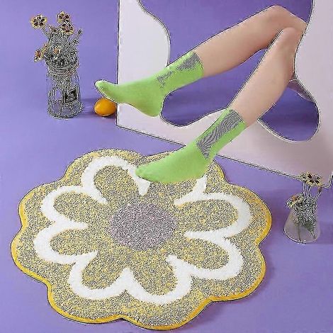 Tapis rond à fleurs ultra doux en peluche floquée, tapis de sol antidérapant pour salon, canapé, lit, tapis d'éveil pour bébé, paillasson (1/5)