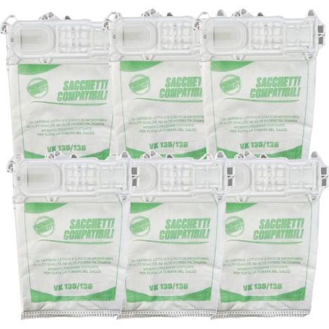6 Sacchetti Folletto VK 135 - VK 136 Compatibili per Aspirapolvere (1/4)