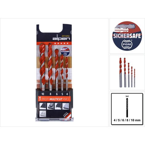 Alpen MultiCut 100705100 Hartmetall Mehrzweckbohrer-Set 5teilig 4 mm, 5 mm, 6 mm, 8 mm, 10 mm Zylin (1/5)