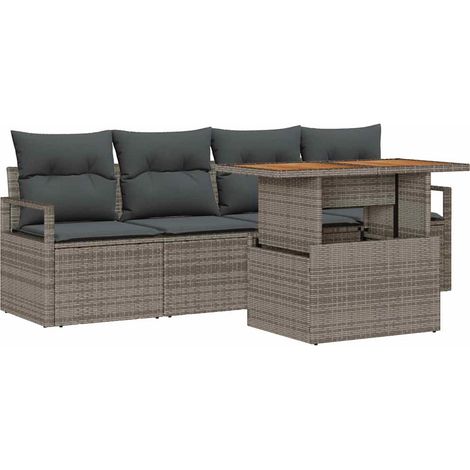 Garden Sofa Set with Storage 5 pcs Grey Poly rattan vidaXL