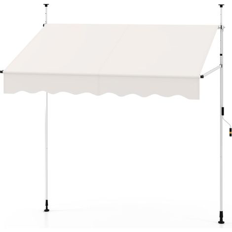Auvent Rétractable Manuel, 200 x 300 cm (L x H) Réglable en Hauteur, Pare-Soleil Extérieur avec Manivelle, Sans Perçage Blanc (1/5)