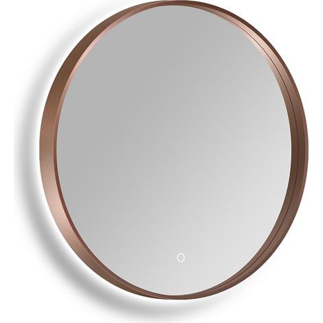 Specchio da bagno rotondo luminoso antiappannamento con pulsante touch Bordo rose gold D60 cm - CERALUMA