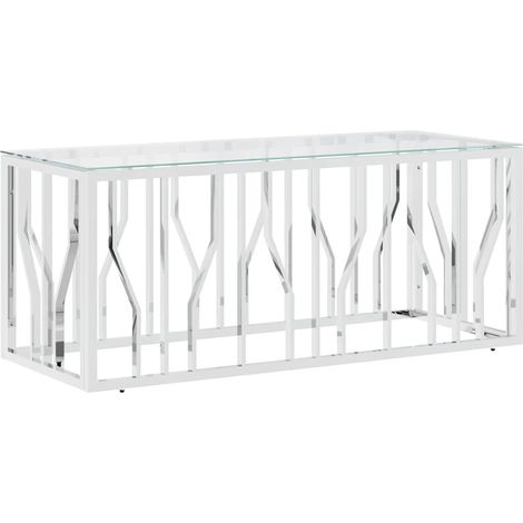 Table basse  Table de salon  Table de café 110x45x45 cm acier inoxydable et verre (1/5)