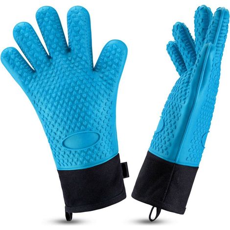 Silicone Heat Resistant Baking Gloves, Long Waterproof BBQ Oven Gloves (1/5)